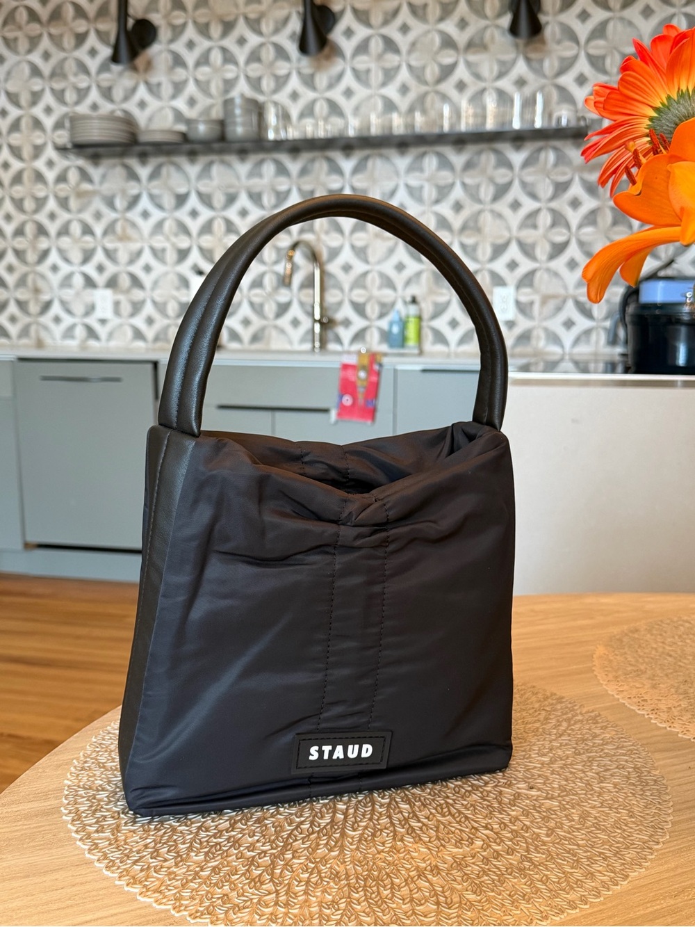 STAUD Black Padded Mini Top-Handle Bag